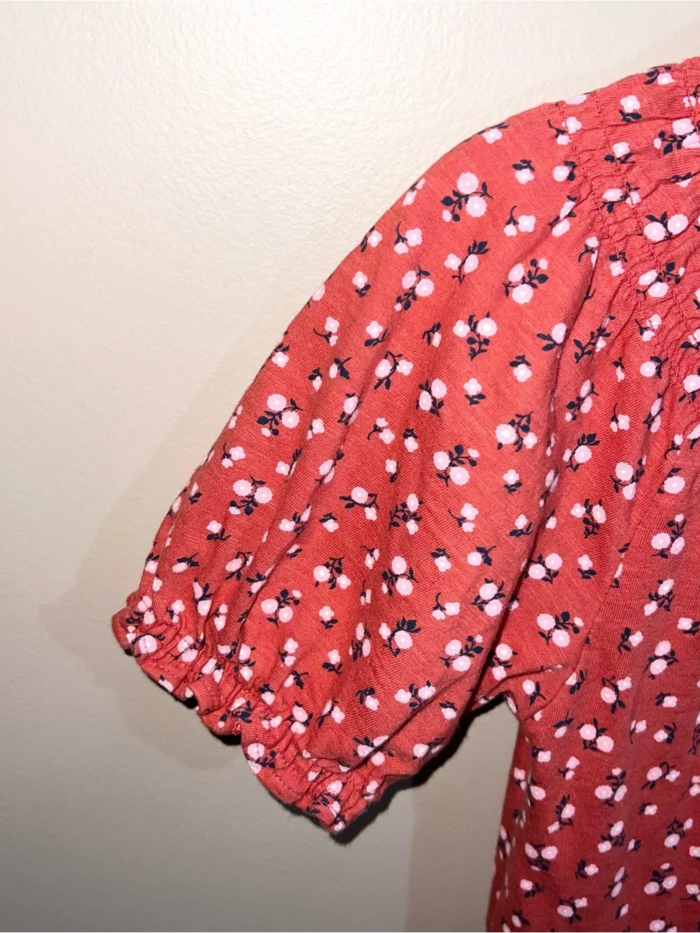 Old Navy Short Sleeve Floral Dress Girls Large 10/12 Burnt Orange Pink Blue
